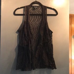 Pretty Black Lace Ruffle Vest Sz S